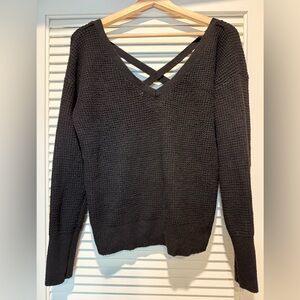 Maeve Cross Back Waffle Sweater, Size M, Black